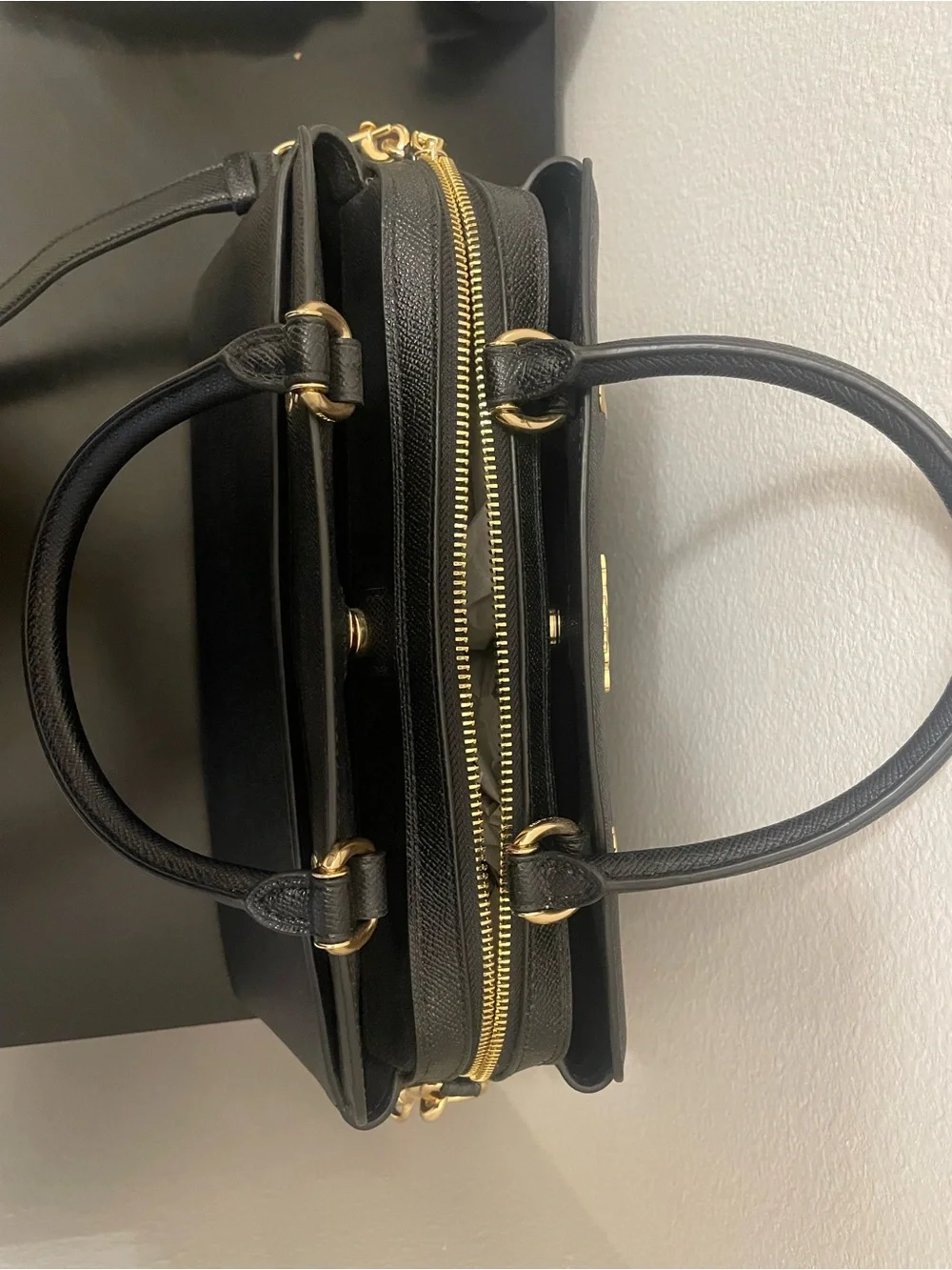 Coach Black Saffiano-Style Dome Satchel with Gold Hardware